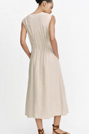 Robe midi en lin à coulisses
