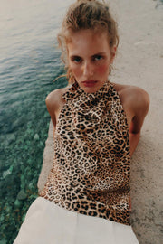 Top dos-nu satiné imprimé animalier
