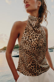 Top dos-nu satiné imprimé animalier