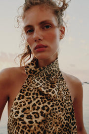 Top dos-nu satiné imprimé animalier