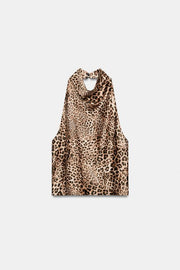 Top dos-nu satiné imprimé animalier