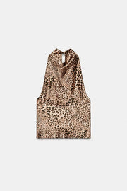 Top dos-nu satiné imprimé animalier