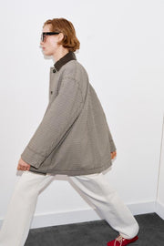 Veste pied-en-poule finitions effet cuir