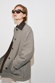 Veste pied-en-poule finitions effet cuir
