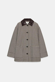 Veste pied-en-poule finitions effet cuir