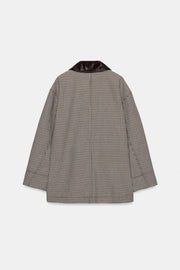 Veste pied-en-poule finitions effet cuir