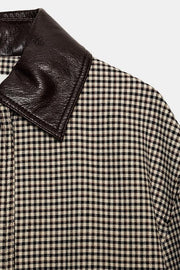Veste pied-en-poule finitions effet cuir