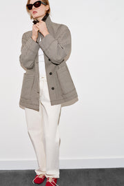Veste pied-en-poule finitions effet cuir