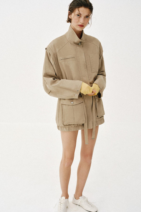 Blouson long à col montant