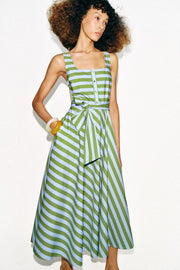 Robe midi à rayures avec ceinture