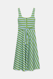 Robe midi à rayures avec ceinture