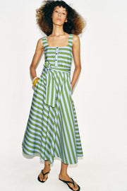 Robe midi à rayures avec ceinture