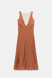 Robe midi à dos ouvert à rayures