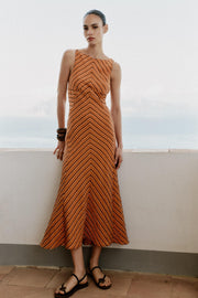 Robe midi à dos ouvert à rayures