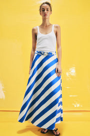 Jupe midi à rayures avec ceinture