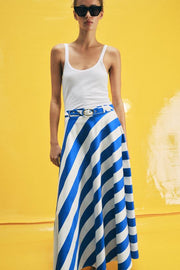 Jupe midi à rayures avec ceinture