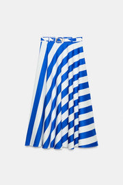 Jupe midi à rayures avec ceinture
