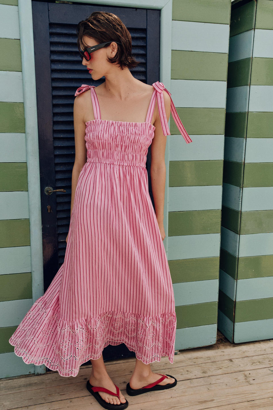 Robe midi à rayures avec nœuds