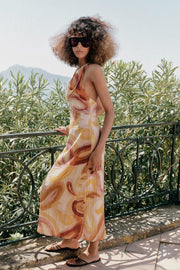 Robe midi imprimée dos contrastée