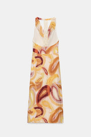 Robe midi imprimée dos contrastée