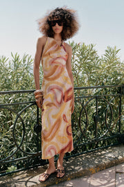 Robe midi imprimée dos contrastée
