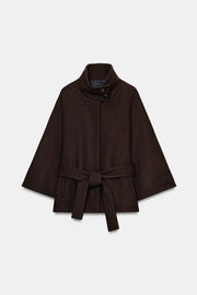 Manteau court cape en laine avec ceinture
