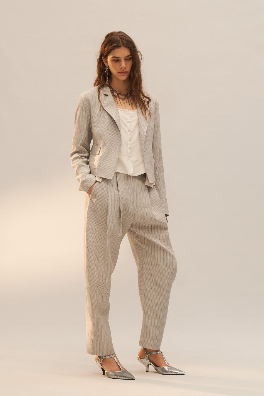 Pantalon à rayures en mélange de lin Édition limitée
