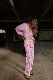 Pantalon à broderies ajourées