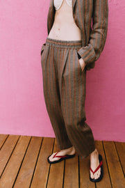 Pantalon à rayures 100 % lin