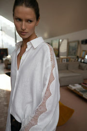 Chemise oversize en lin et dentelle