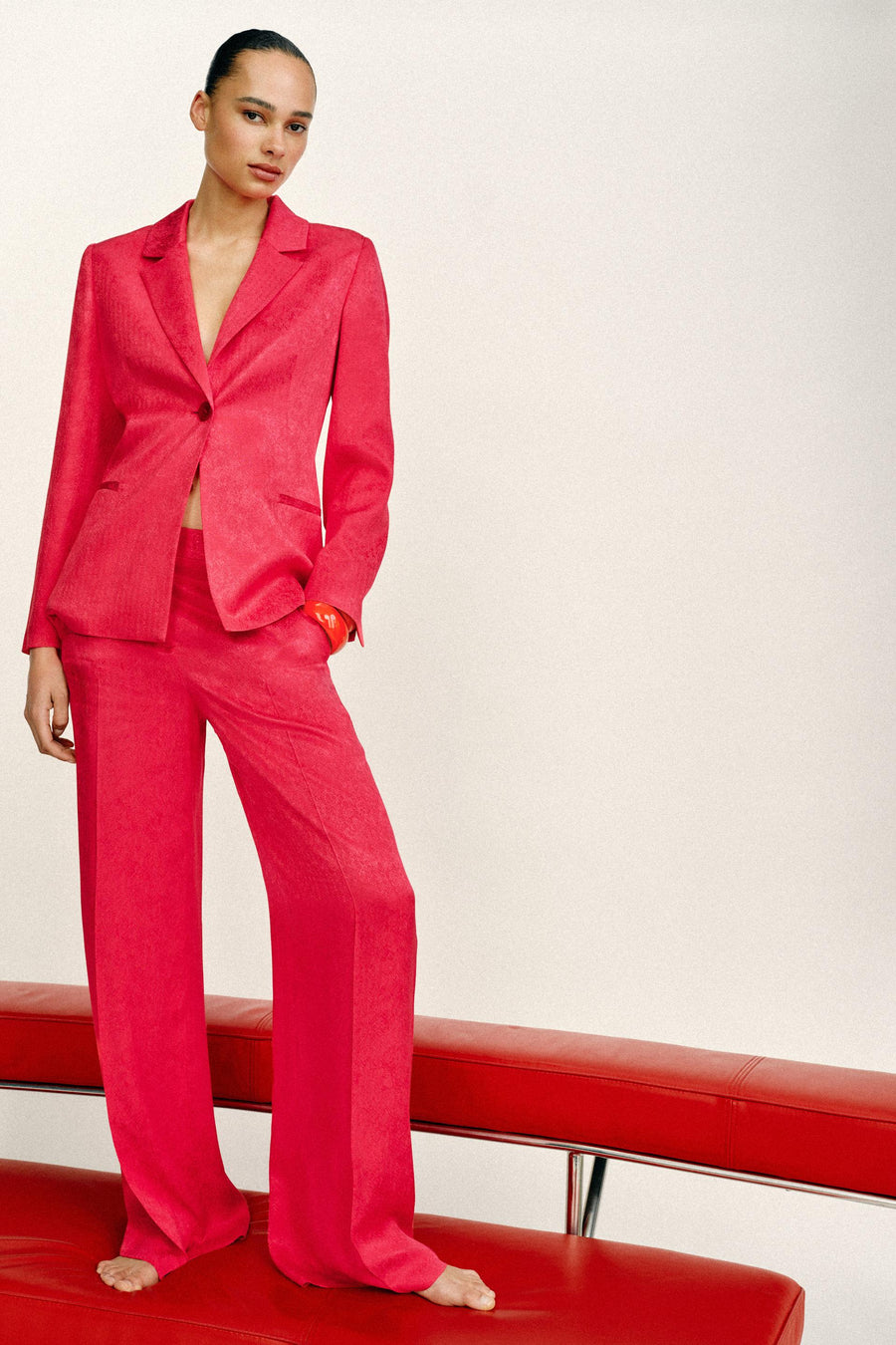 Pantalon droit en jacquard