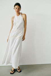 Robe midi contrastée en lin