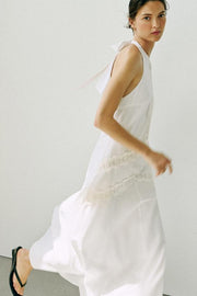 Robe midi contrastée en lin
