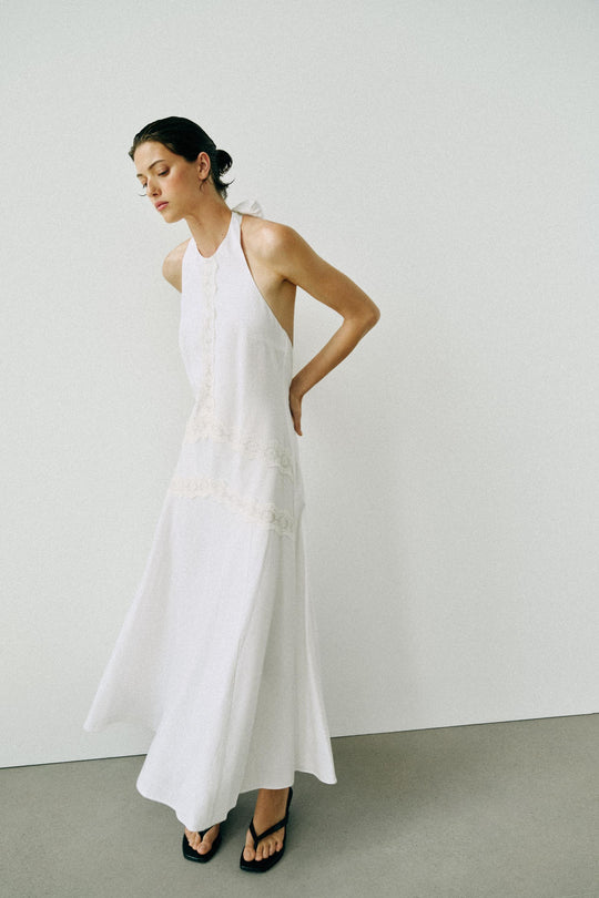 Robe midi contrastée en lin