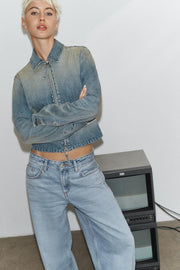 Veste en denim TRF à fermeture zippée
