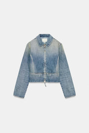 Veste en denim TRF à fermeture zippée