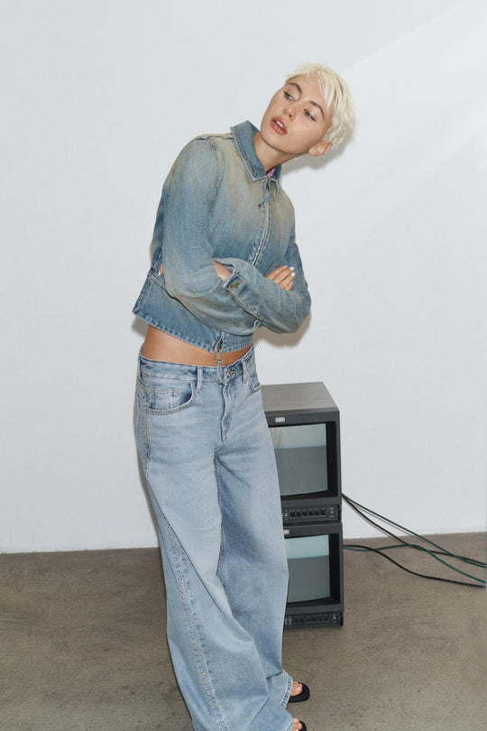 Veste en denim TRF à fermeture zippée