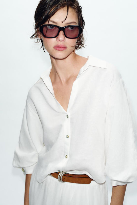 Chemise à manches bouffantes en lin
