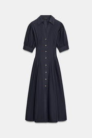 Robe midi en popeline à manches bouffantes