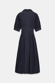 Robe midi en popeline à manches bouffantes