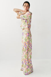Pantalon imprimé floral en lin