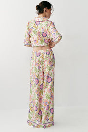 Pantalon imprimé floral en lin
