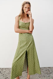 Robe midi à pois en lin