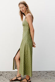 Robe midi à pois en lin