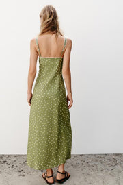 Robe midi à pois en lin