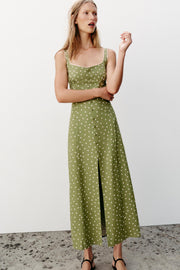 Robe midi à pois en lin