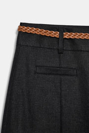 Pantalon-culotte en lin avec ceinture tressée