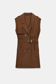 Robe courte en lin avec ceinture