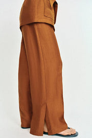 Pantalon fluide en lin à fentes au bas