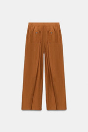 Pantalon fluide en lin à fentes au bas